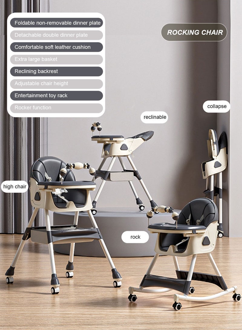 ما بيبي كرسي أطفال مرتفع متعدد الوظائف قابل للتعديل ومحمول لتناول الطعام للأطفال كرسي هزاز منزلي مع صندوق تخزين - Image 2